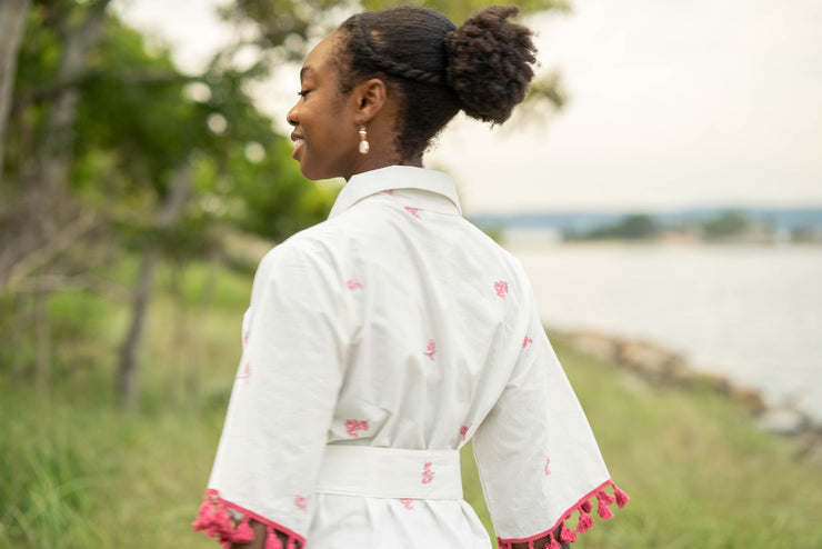 REESE SHIRT DRESS WITH TASSELS | PINK POPPY EMBROIDERY