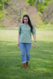 BRENDA BLOUSE WITH COLLAR | SAGE POPPY EMBROIDERY