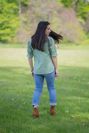 BRENDA BLOUSE WITH COLLAR | SAGE POPPY EMBROIDERY
