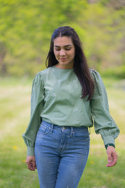 AVERY TIE BACK BLOUSE | SAGE POPPY EMBROIDERY