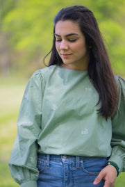 AVERY TIE BACK BLOUSE | SAGE POPPY EMBROIDERY