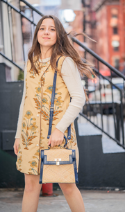 SADIE LEATHER TRIM HANDBAG | COBALT BLUE