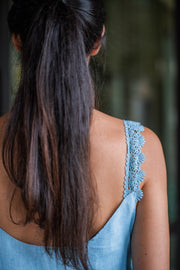 FREDERICA LINEN SLIP-ON DRESS WITH CROCHET STRAPS | BLUE LAGOS