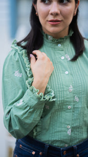 JULIANA GREEN LACE AND EMBROIDERED BLOUSE